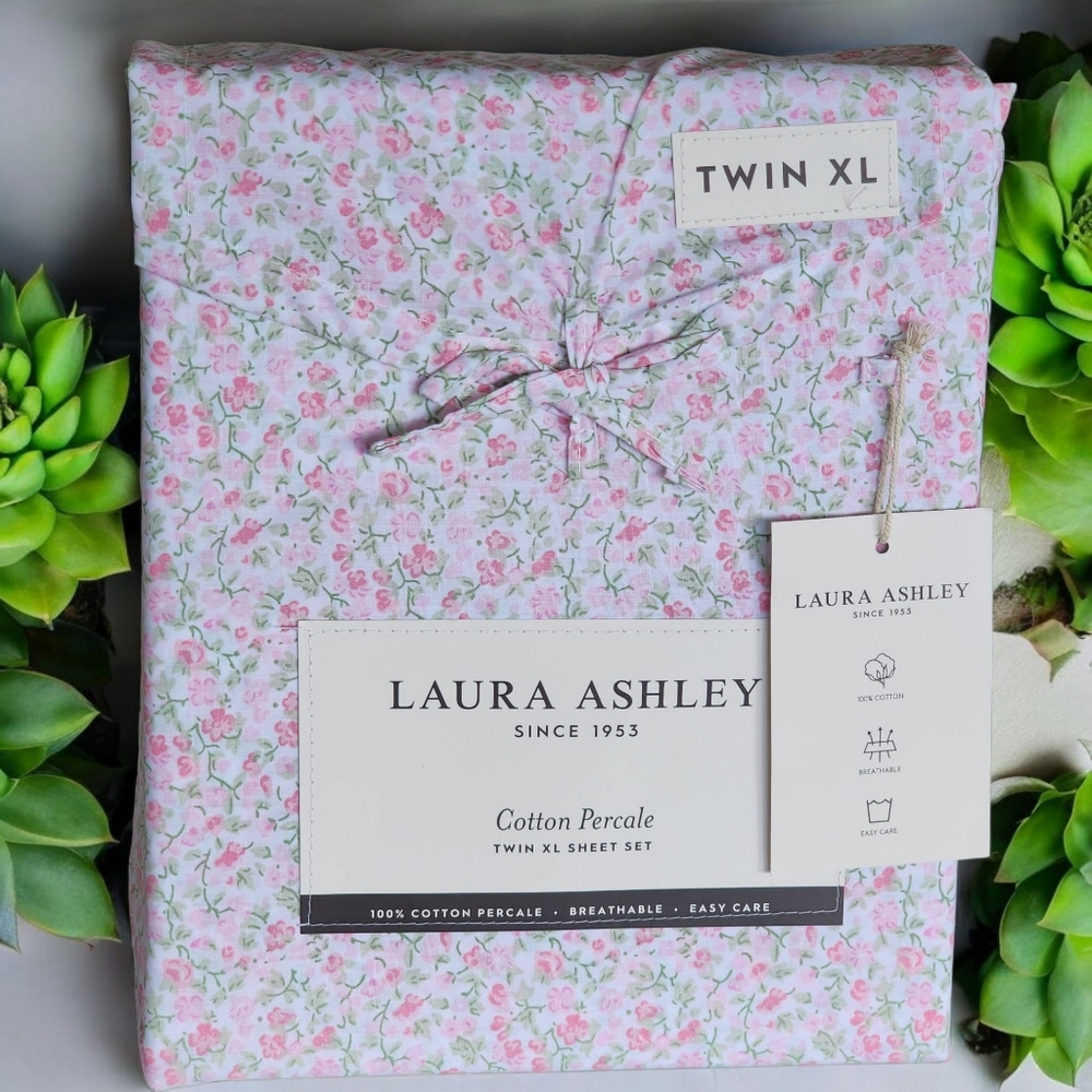 Laura Ashley Evie Cottage Farmhouse Pink Floral Sheet Set - Twin XL